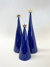 Load image into Gallery viewer, Ceramic Tree Blue and 22k Gold #4 Trio (7.5-10 inches)