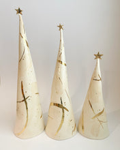 Load image into Gallery viewer, Ceramic Trees Ivory Beige + 22k Gold Brushstrokes Trio (11-17 inches)