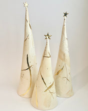 Load image into Gallery viewer, Ceramic Trees Ivory Beige + 22k Gold Brushstrokes Trio (11-17 inches)