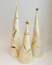 Load image into Gallery viewer, Ceramic Trees Ivory Beige + 22k Gold Brushstrokes Trio (11-17 inches)
