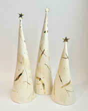 Load image into Gallery viewer, Ceramic Trees Ivory Beige + 22k Gold Brushstrokes Trio (11-17 inches)