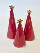 Load image into Gallery viewer, Ceramic Tree Trio Red with 22k Gold (4.5-6.5 inches)