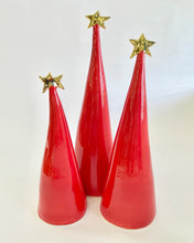 Load image into Gallery viewer, Ceramic Tree trio Red and 22k Gold #4 (7.5-10 inches)