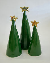 Load image into Gallery viewer, Ceramic Tree Dark Green + 22k Gold trio #2 (4-6 inches)