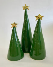 Load image into Gallery viewer, Ceramic Trees Dark Green with 22k Gold #3 Trio (4-8.5 inches)