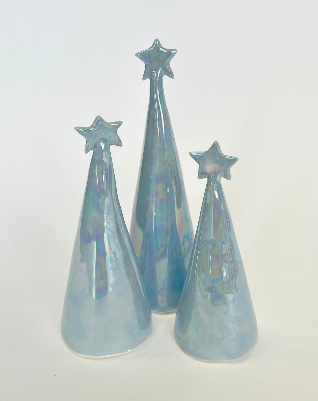Ceramic Trees Periwinkle Blue Mother of Pearl Trio #2 (3.5-6.5inches)