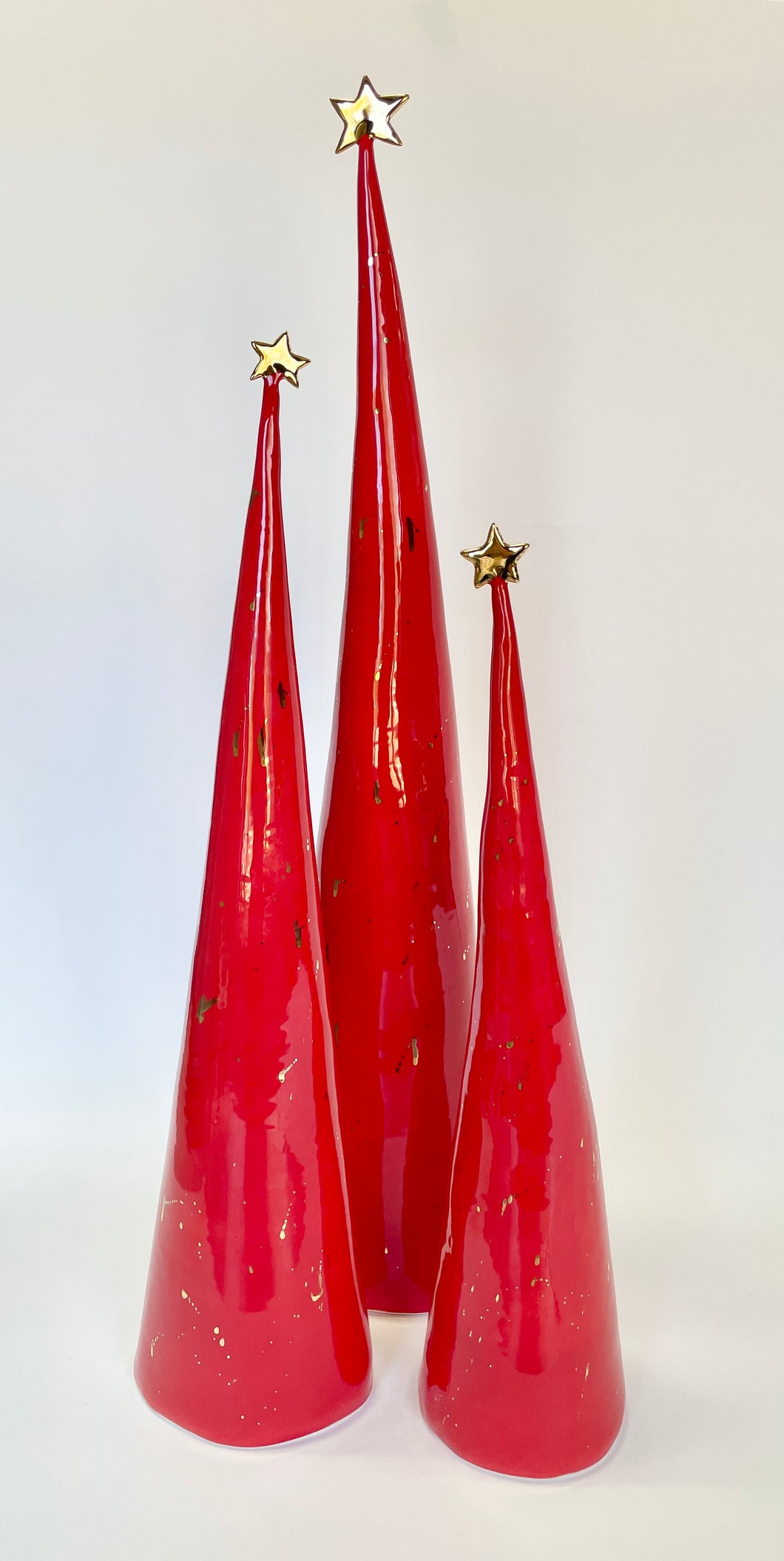 Ceramic Trees Red with 22k Gold splatter Trios #6 (14-21 inches)