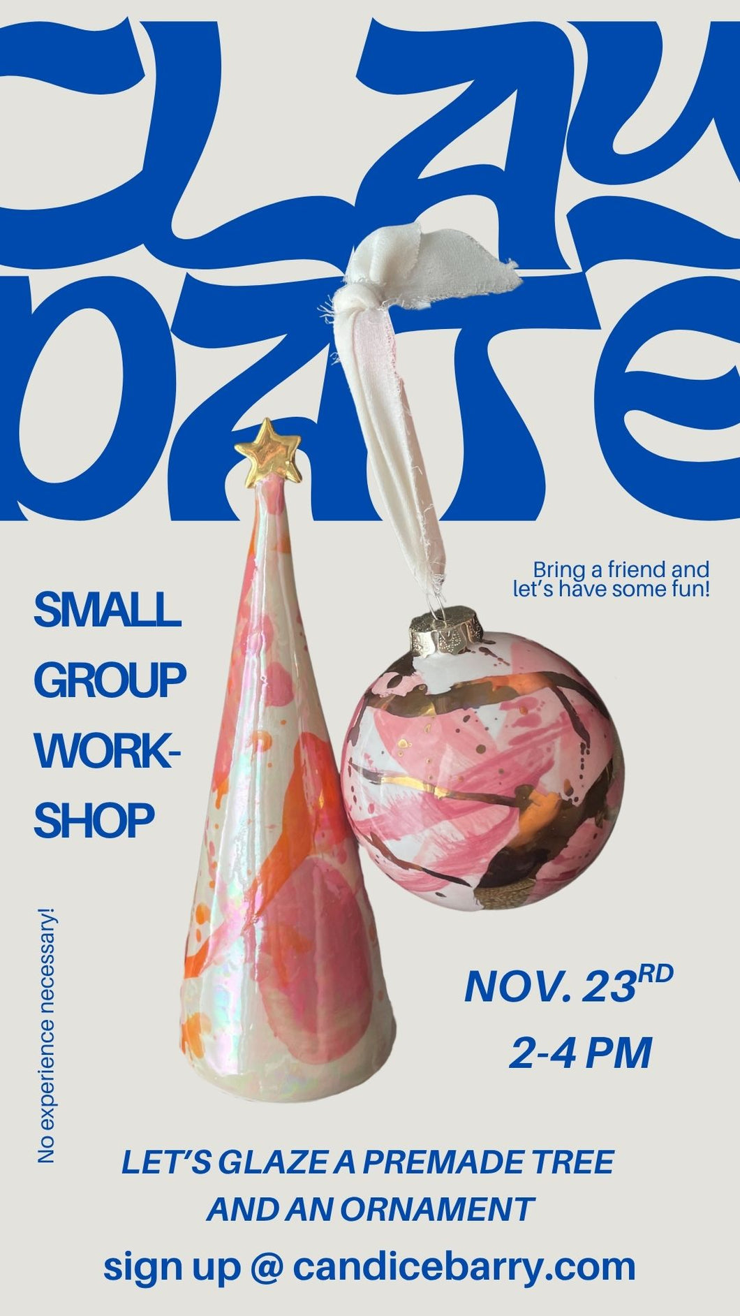 Sunday, Nov 23rd Clay Date Workshop- Glaze a Ceramic Tree and Ornament