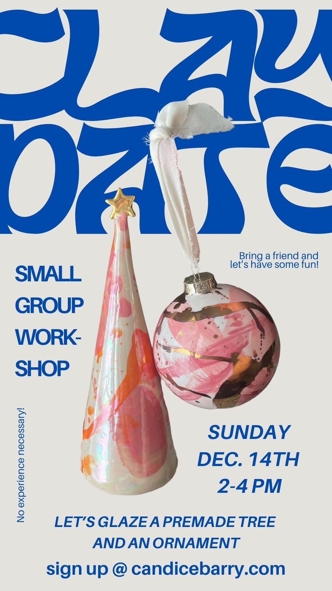 Sunday, Dec. 14th Clay Date Workshop- Glaze a Ceramic Tree and Ornament