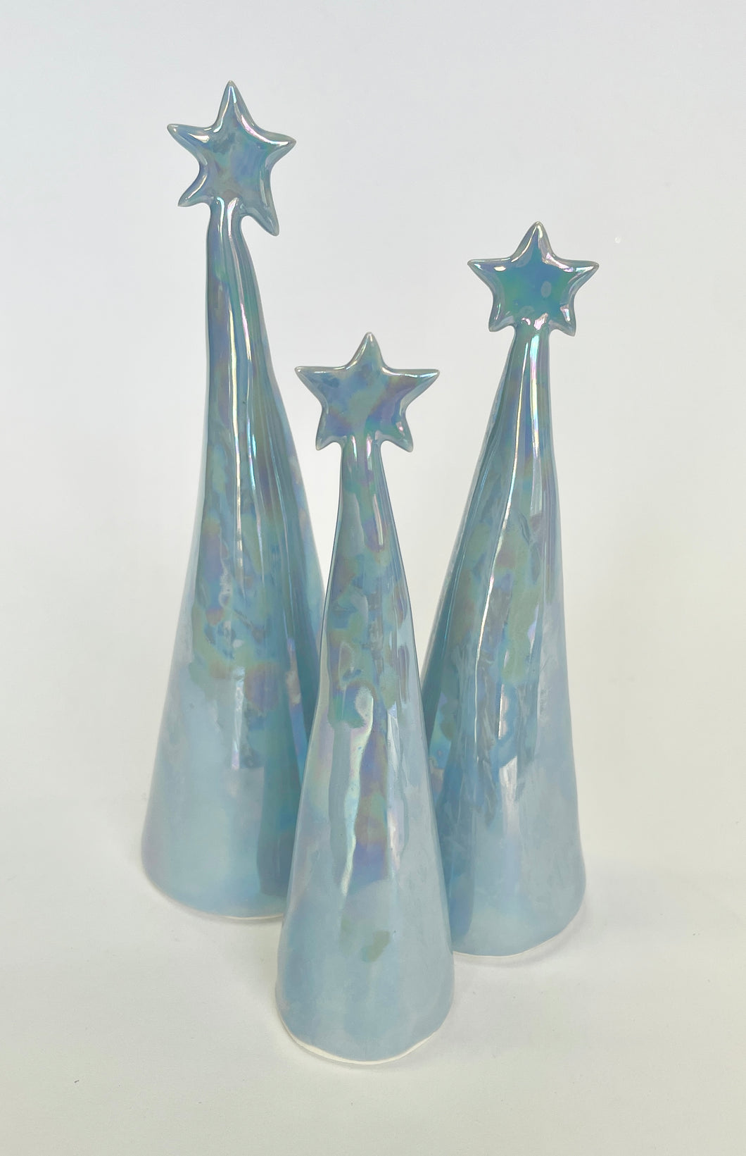 Ceramic Trees Periwinkle Blue Mother of Pearl Trio (4-6.5 inches)
