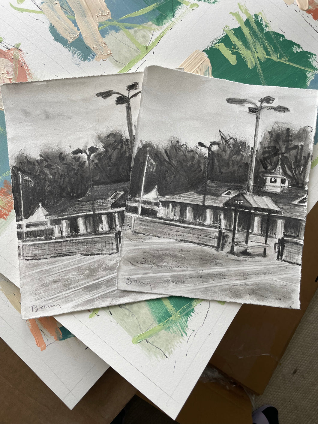 Tulsa Tennis Club drawing in gold frame