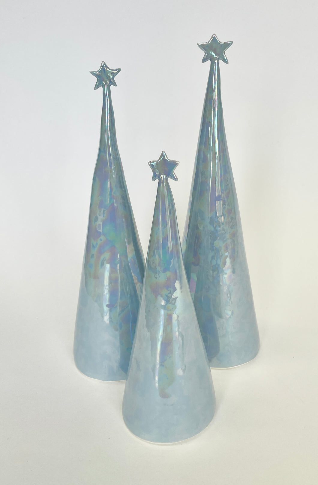 Ceramic Trees Periwinkle Blue Mother of Pearl Trio #4 (8-11 inches)