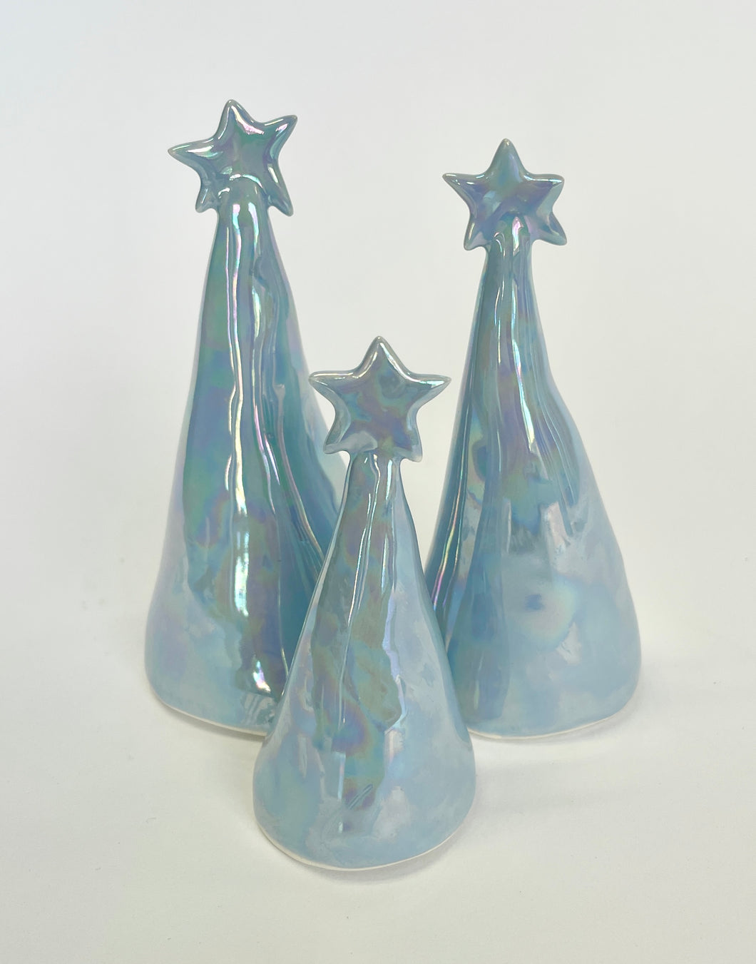 Ceramic Trees Periwinkle Blue Mother of Pearl Trio #2 (3.5-5inches)