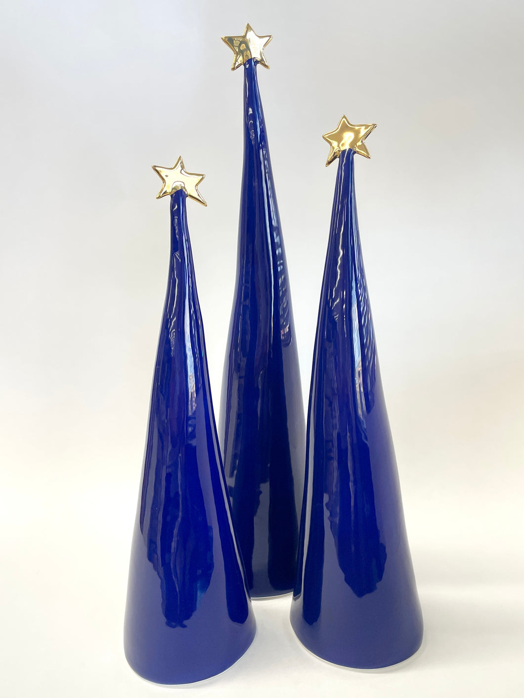 Ceramic Trees Blue + 22k Gold Trio #5 (11-17 inches)