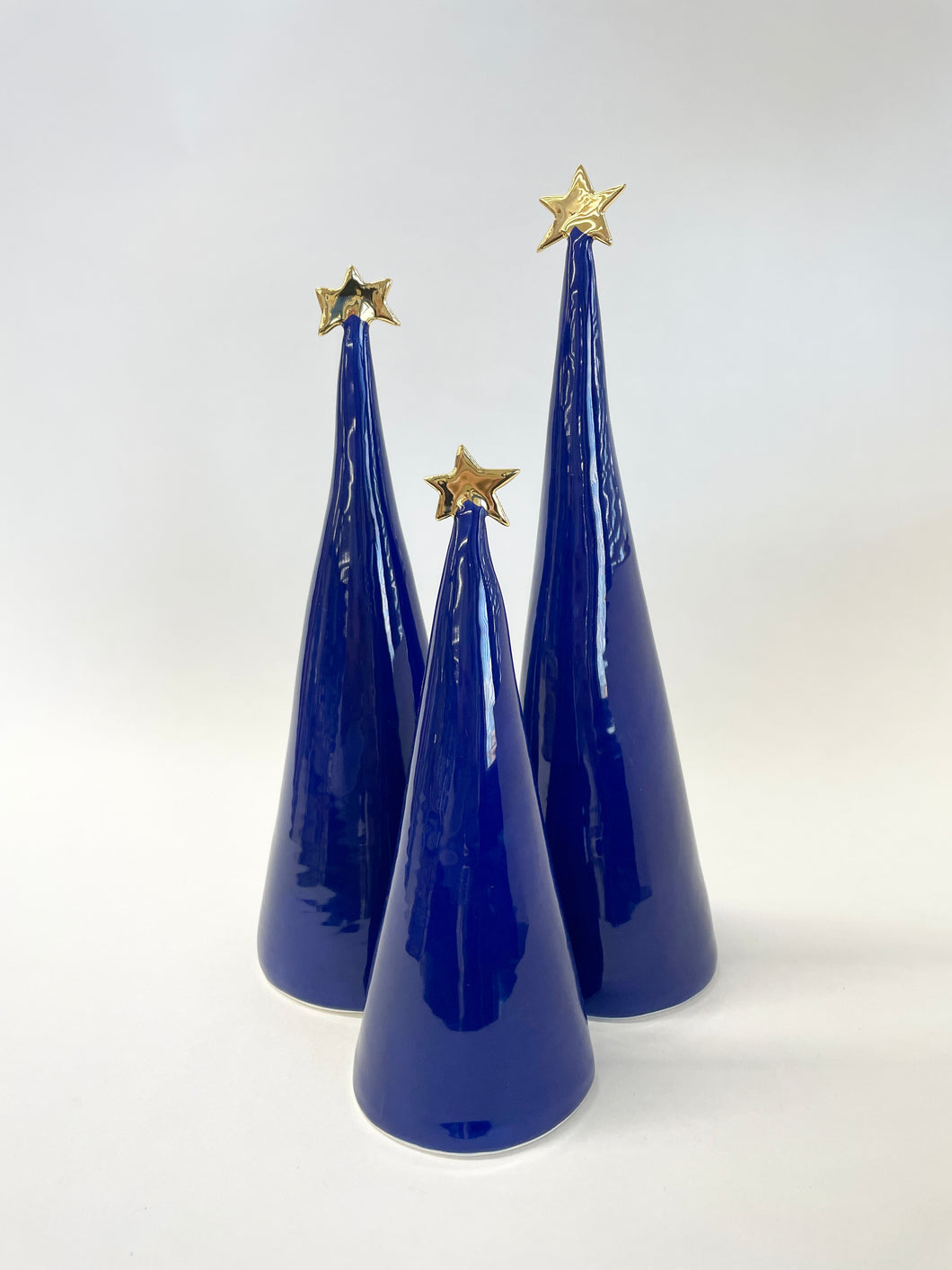 Ceramic Tree Blue and 22k Gold #4 Trio (7.5-10 inches)
