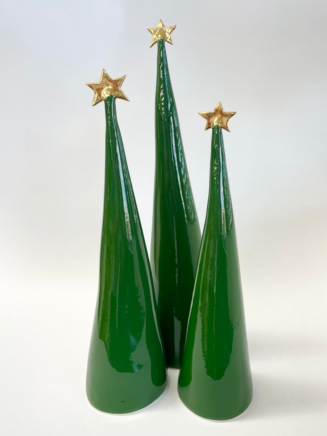Ceramic Trees Dark Green + 22k Gold Trio #5 (11-17 inches)