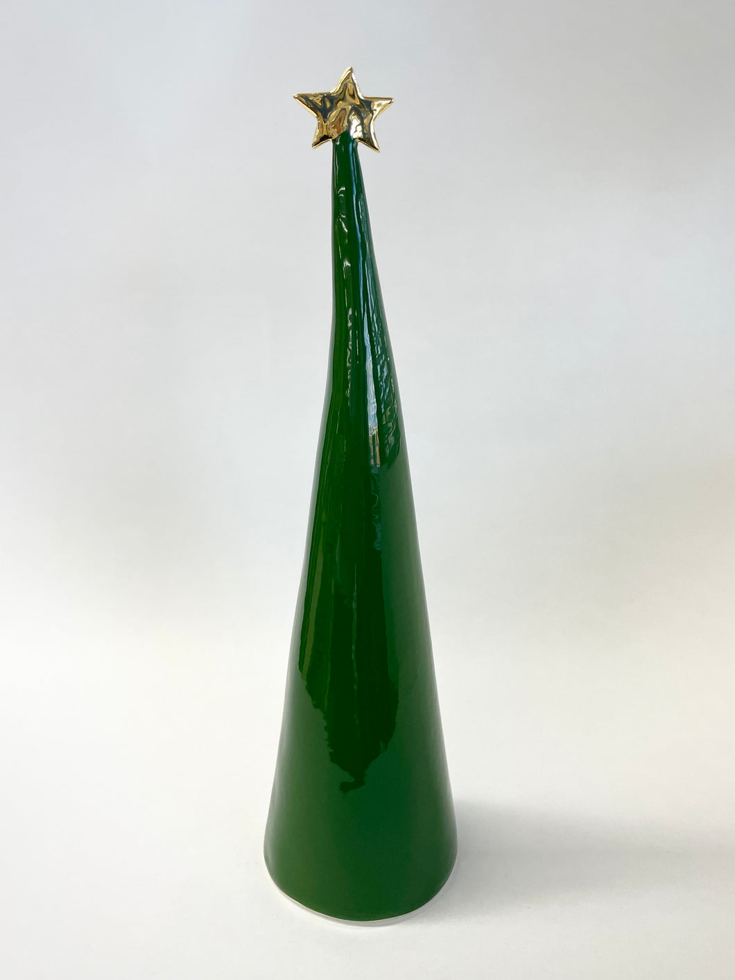 Ceramic Trees Dark Green 22k Gold Individual #4 (9 inches)