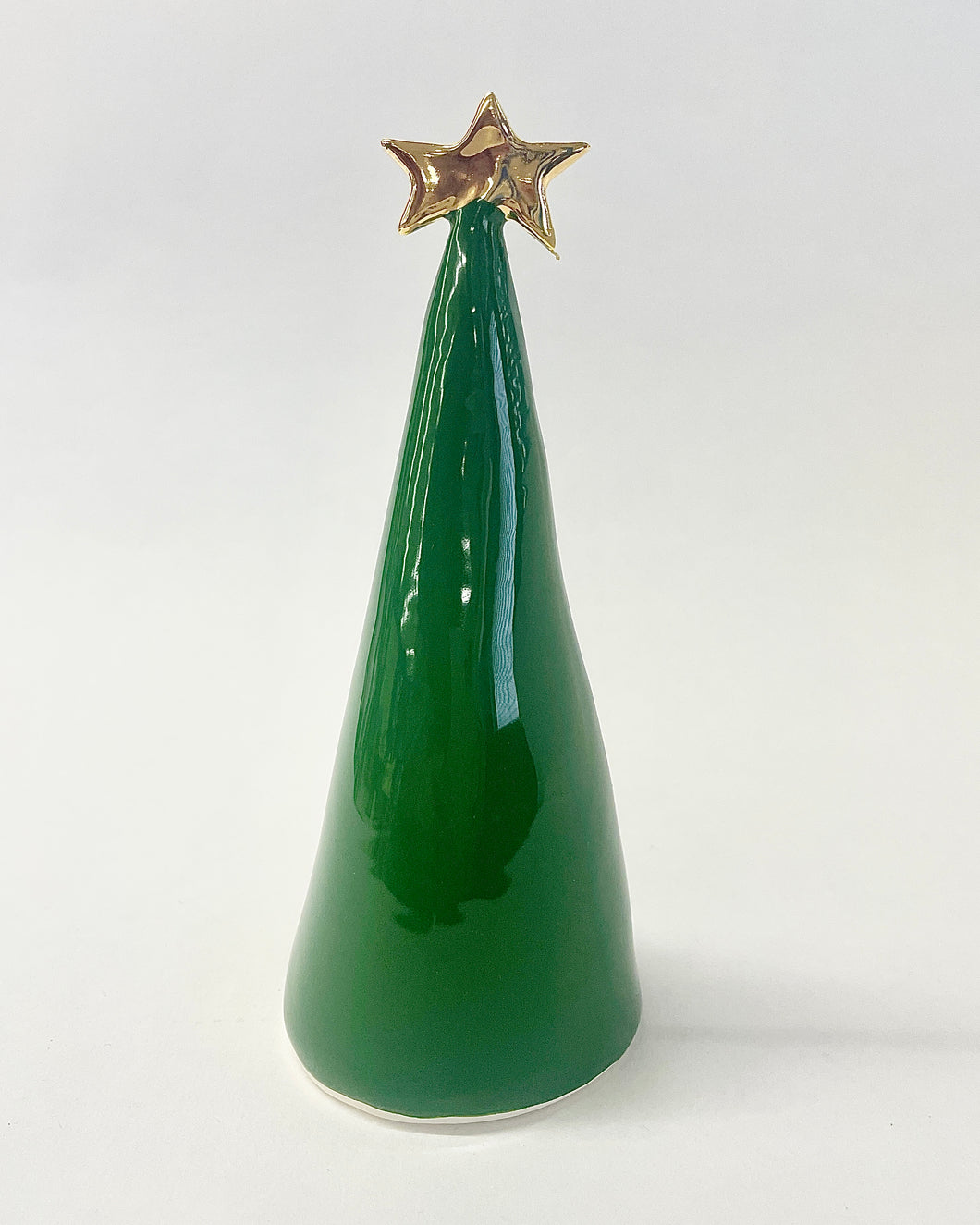 Ceramic Trees Dark Green with 22k Gold Individual #3 (6 inches)