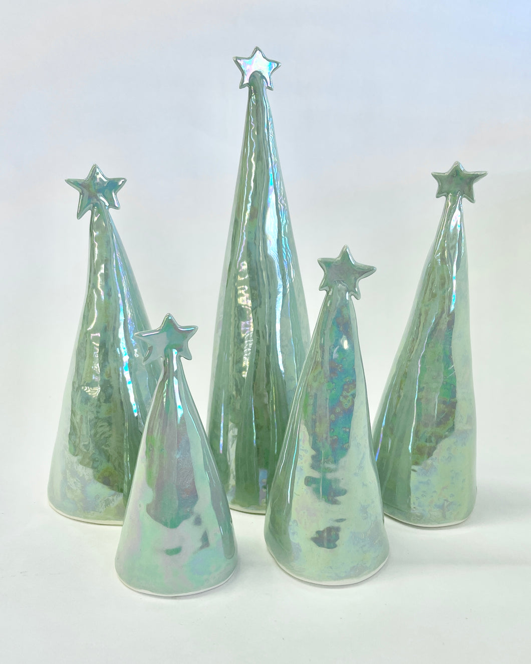 Ceramic Trees Sage Green Mother of Pearl Set of 5 (4-8 inches)