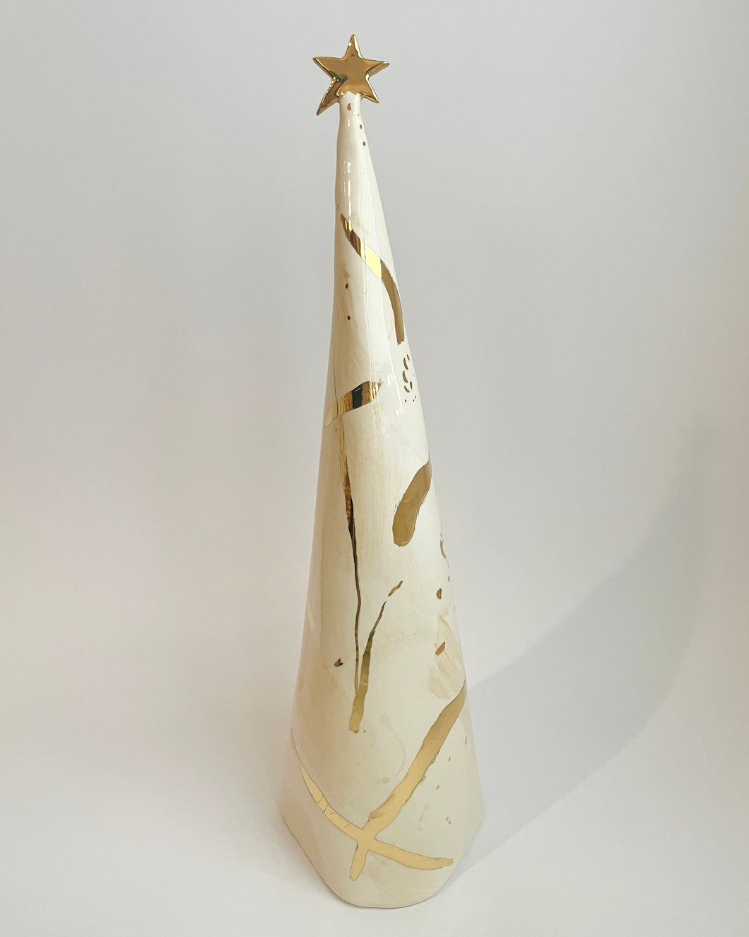 Ceramic Trees Ivory Beige + 22k Gold Brushstrokes Single Tree (15 inches)
