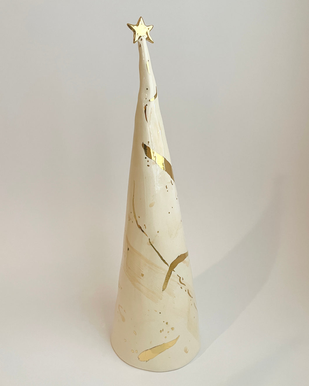 Ceramic Trees Ivory Beige + 22k Gold Brushstrokes Single Tree (15 inches)