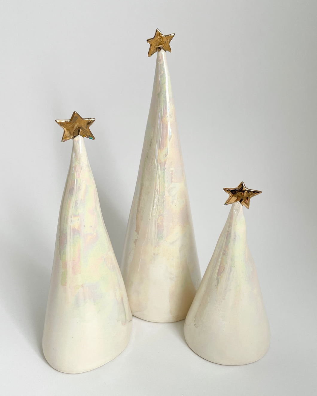 Ceramic Trees 22k Gold + Mother of Pearl Trios #3 (4-8.5 inches)