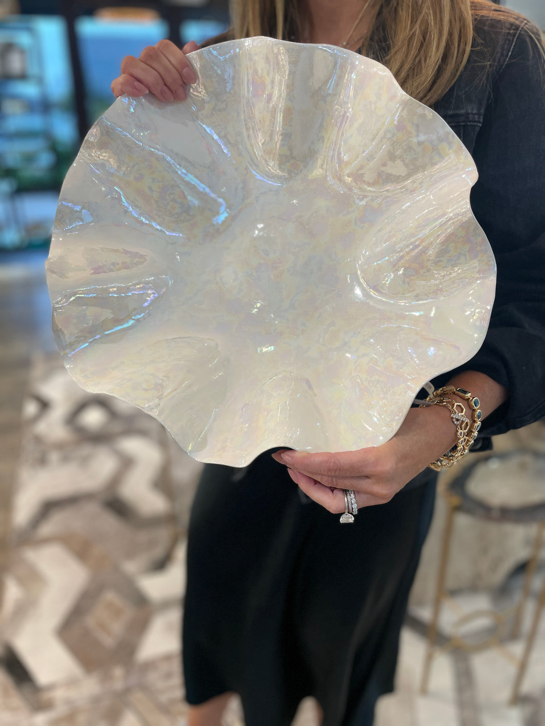 Ceramic Bowl Large White with Mother of Pearl luster