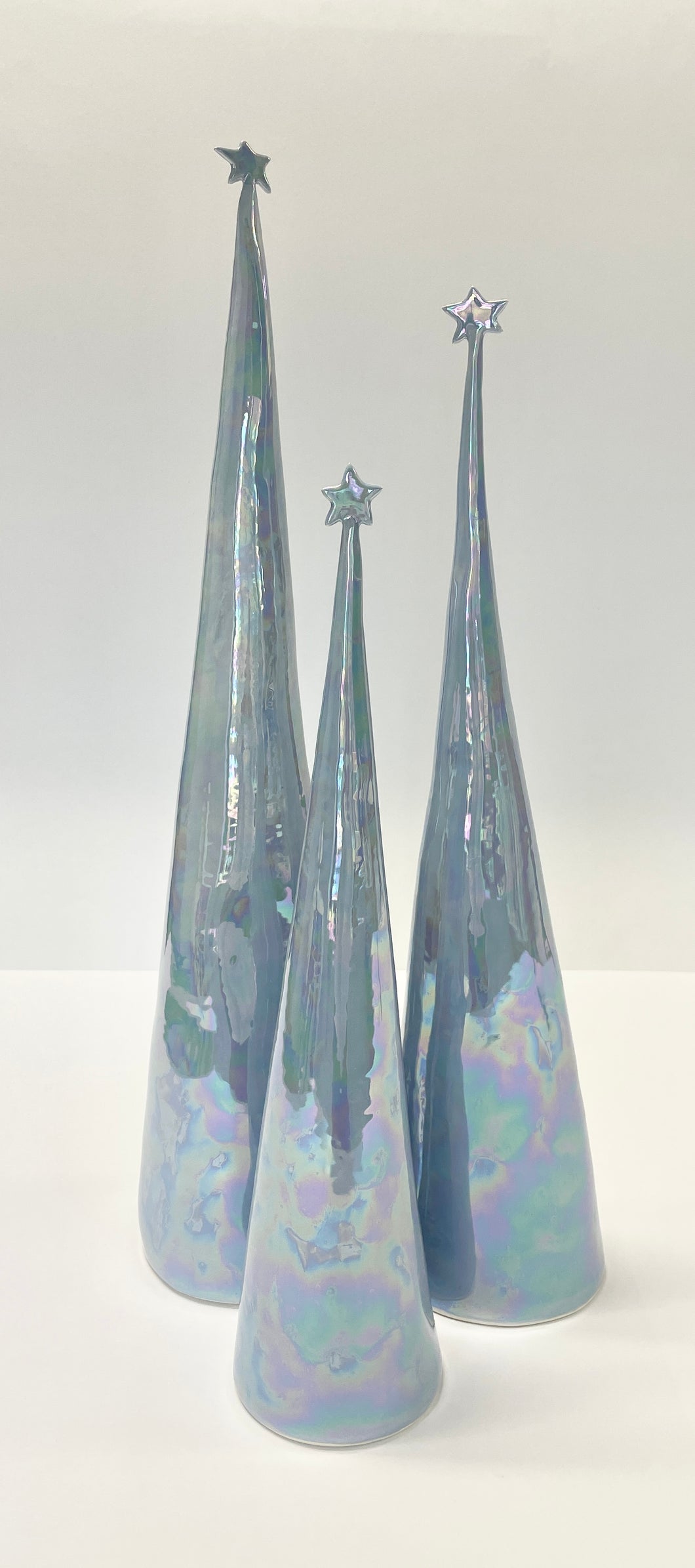 Ceramic Trees Periwinkle Blue Mother of Pearl Trio #6 (15-19 inches)