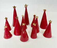 Load image into Gallery viewer, Ceramic Tree Trio Red with 22k Gold (4.5-6.5 inches)
