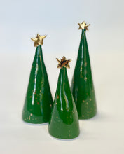 Load image into Gallery viewer, Ceramic Tree trio Dark Green with 22k Gold Splatter (4-6 inches)
