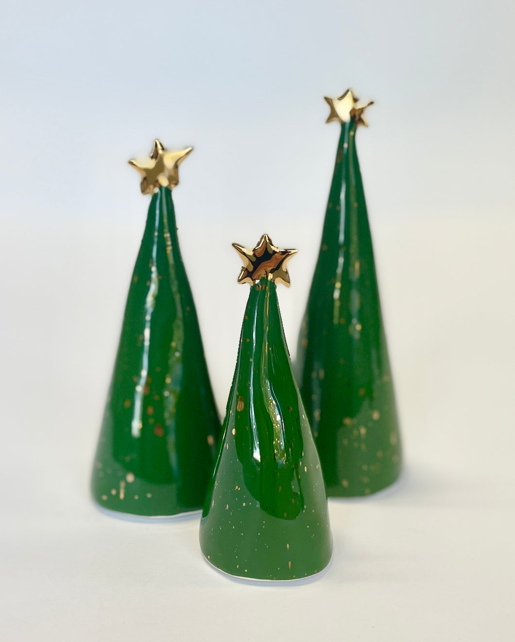 Ceramic Tree trio Dark Green with 22k Gold Splatter (4-6 inches)