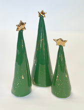 Load image into Gallery viewer, Ceramic Tree trio Dark Green with 22k Gold Splatter (4-6 inches)
