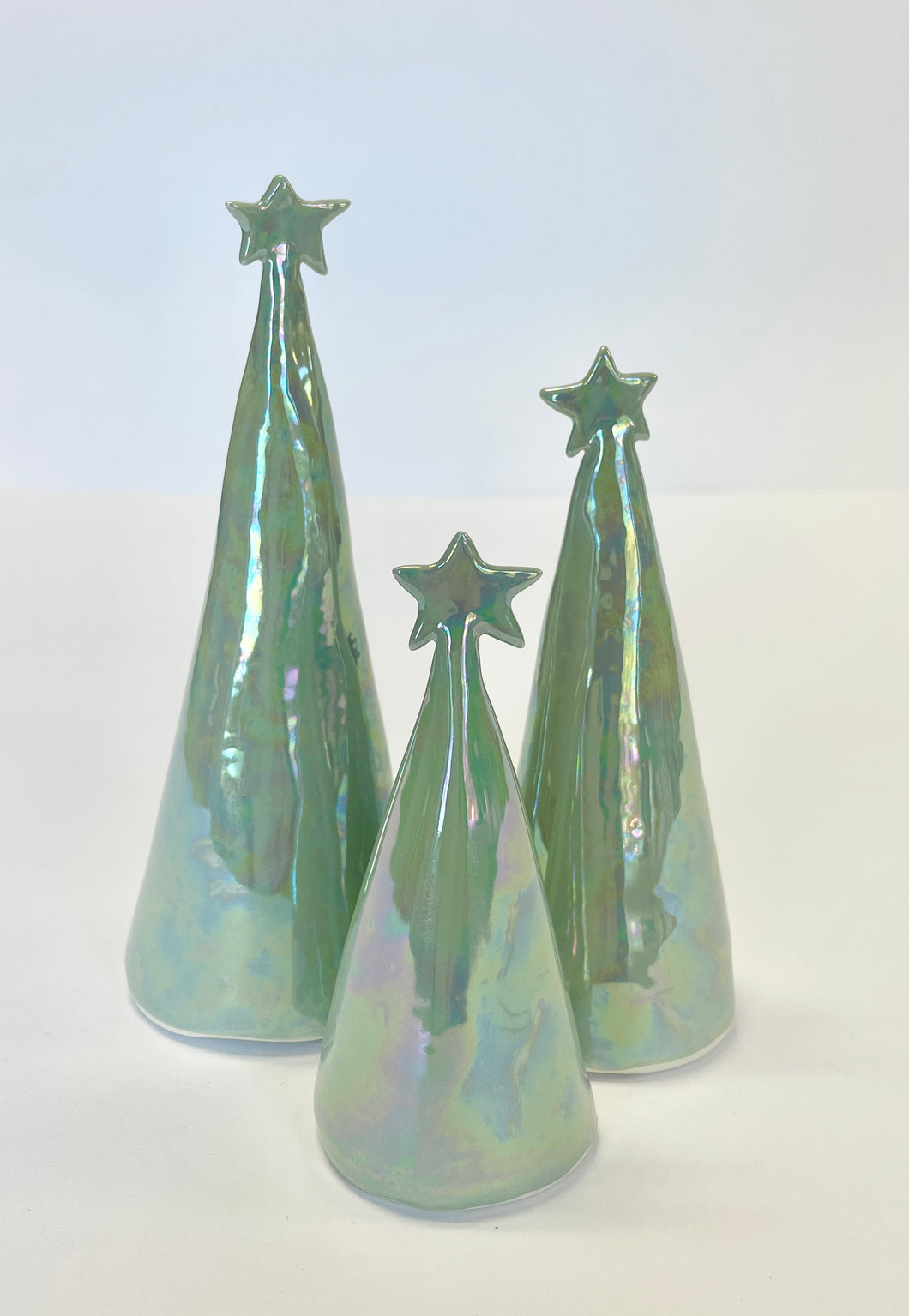 Ceramic Trees Sage Green Mother of Pearl Trios #2 (3.5-6.5 inches)