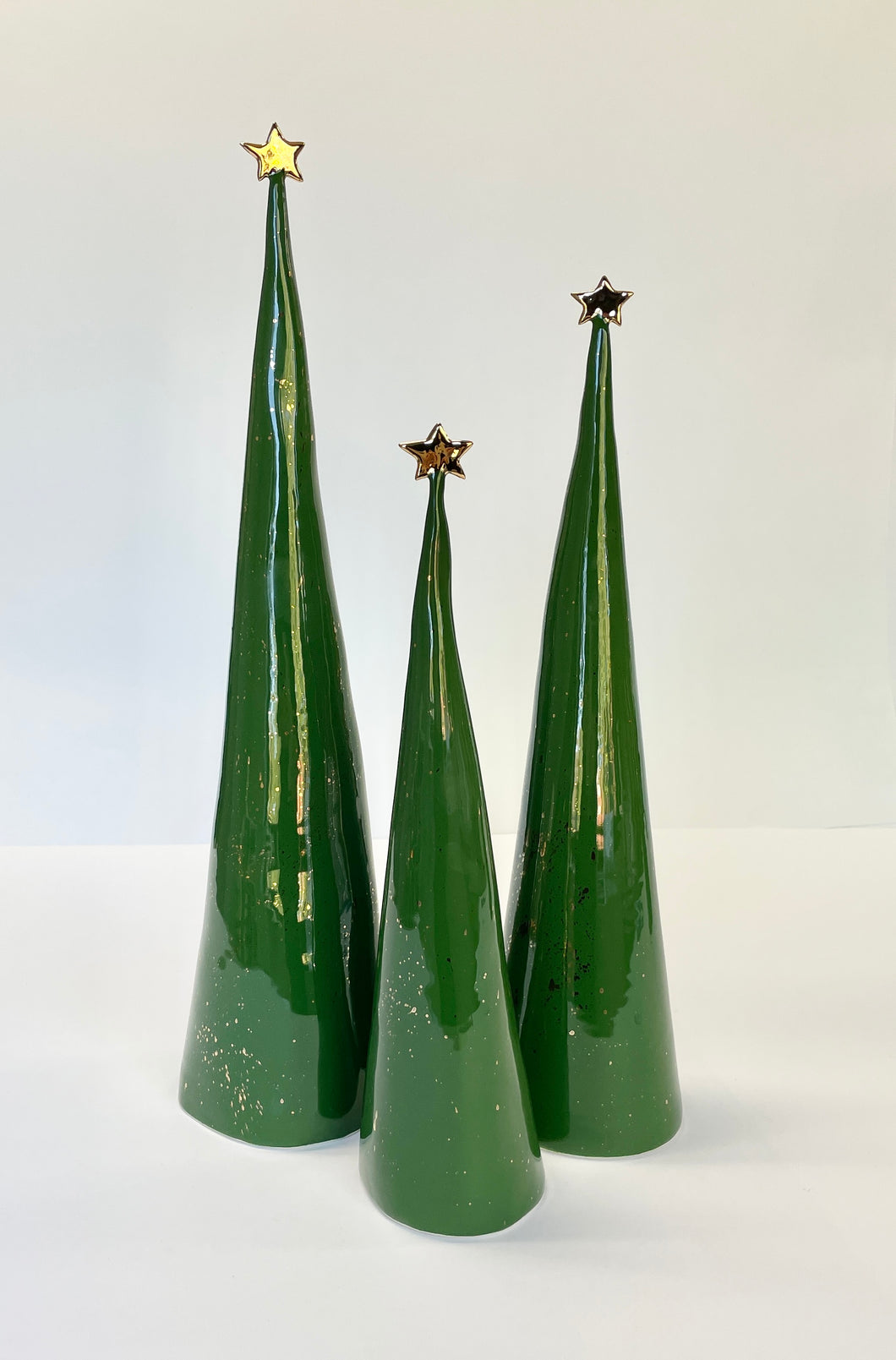 Ceramic Tree trio Dark Green 22k Gold Splatter #5 (11-16 inches)