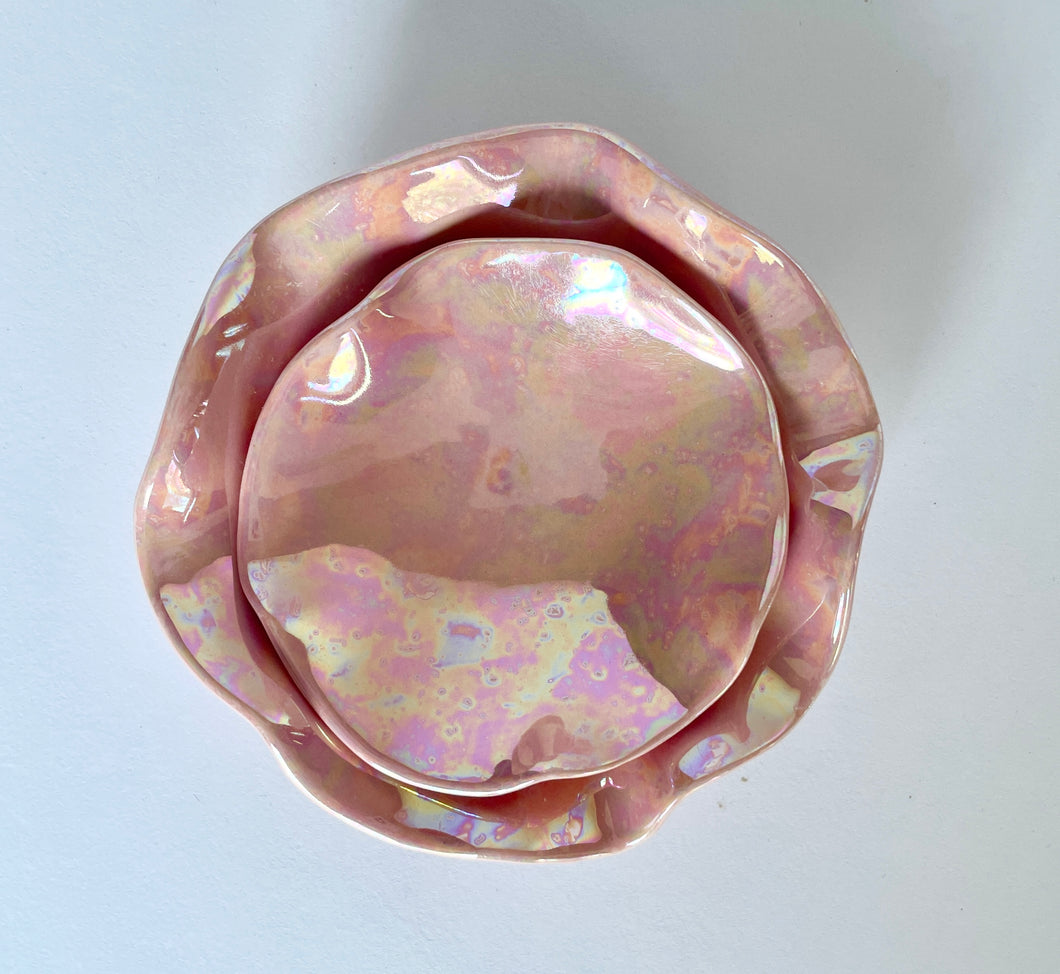 Ceramic Nesting Dishes Light Pink with Mother of Pearl