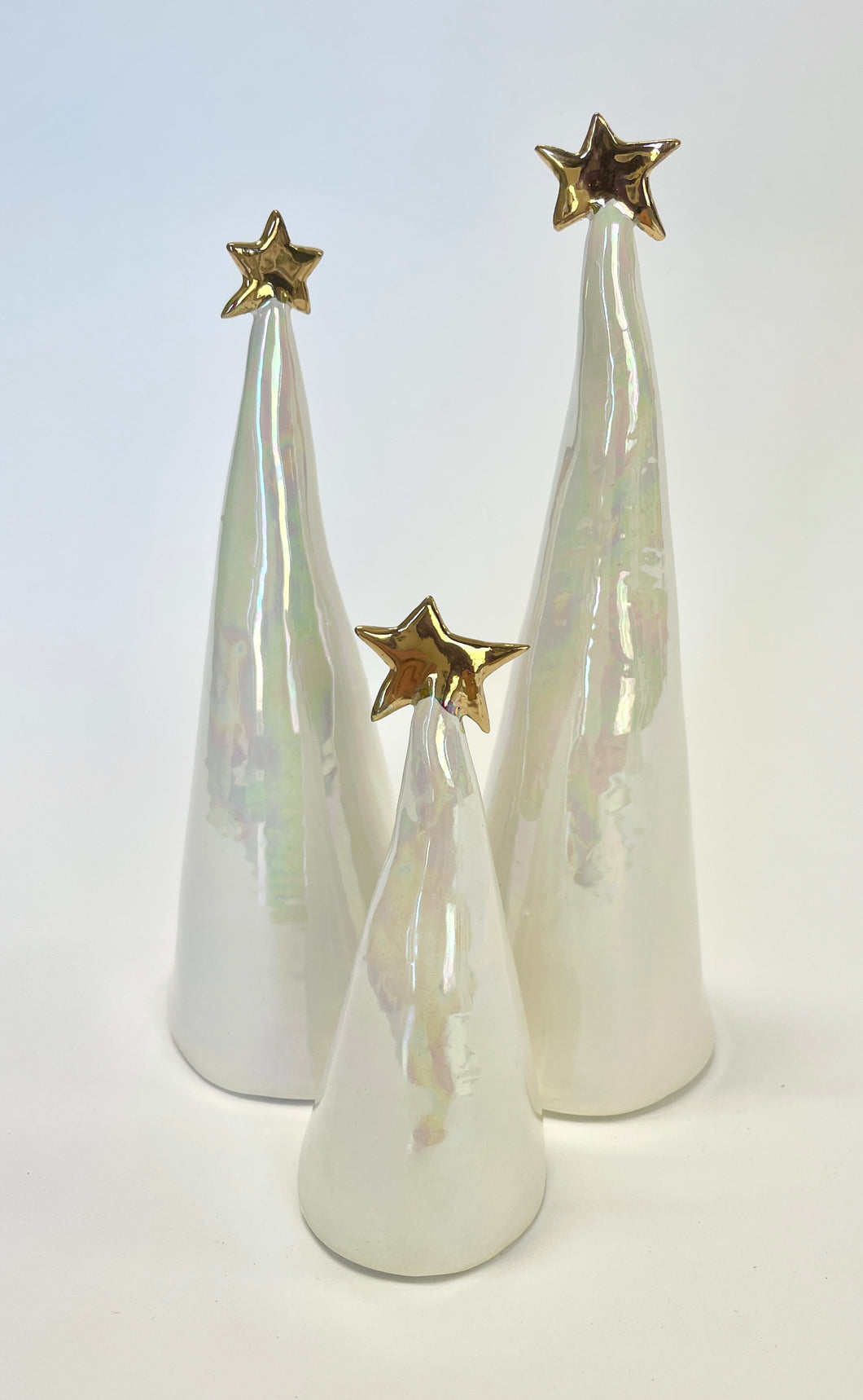 Ceramic Trees 22k Gold + Mother of Pearl trio (4-6.5 inches)