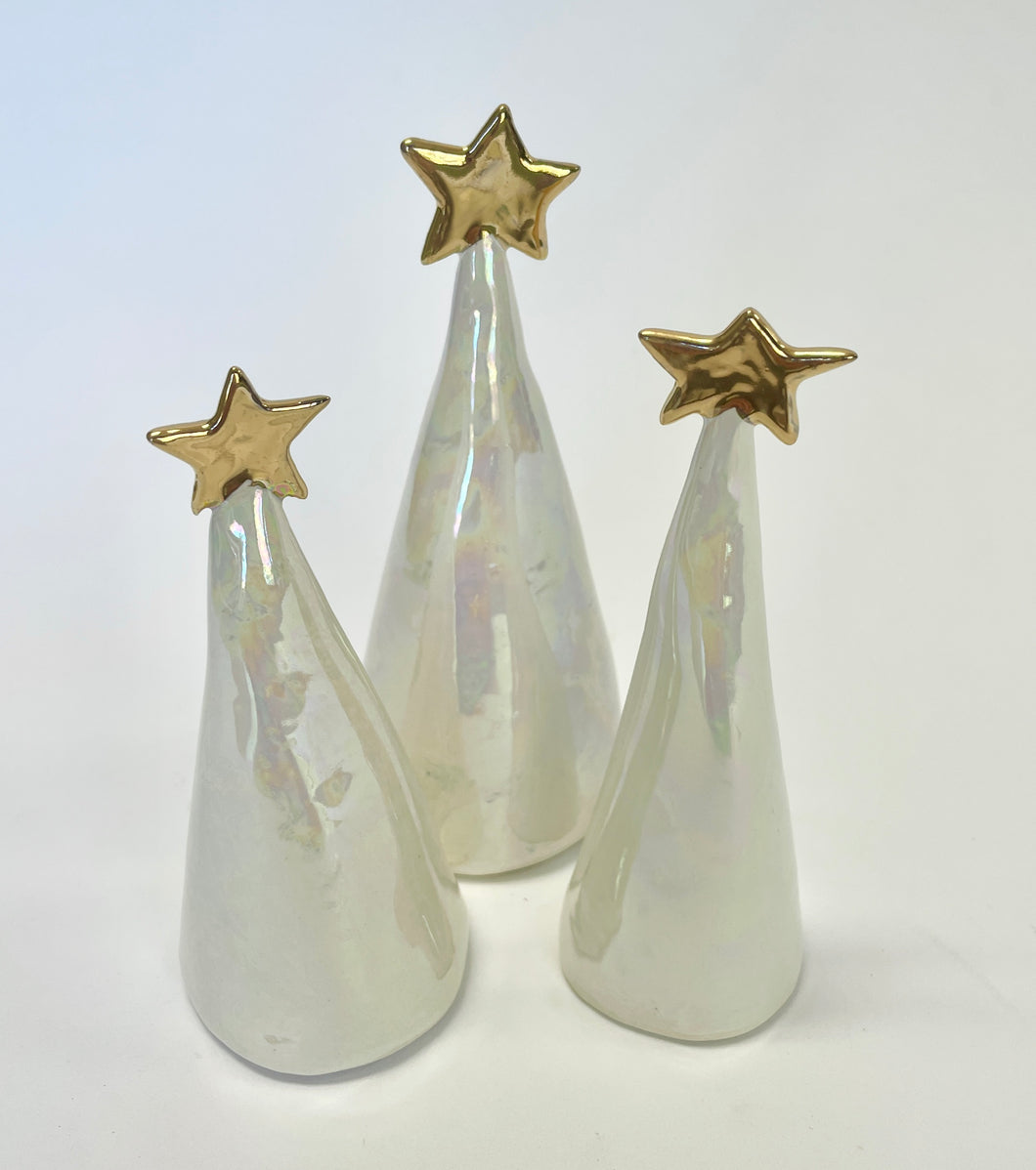 Ceramic Trees 22k Gold + Mother of Pearl trio (4-5 inches)