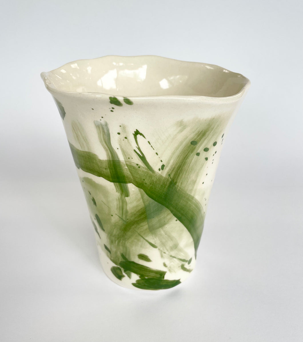 Ceramic abstract vase- earth green