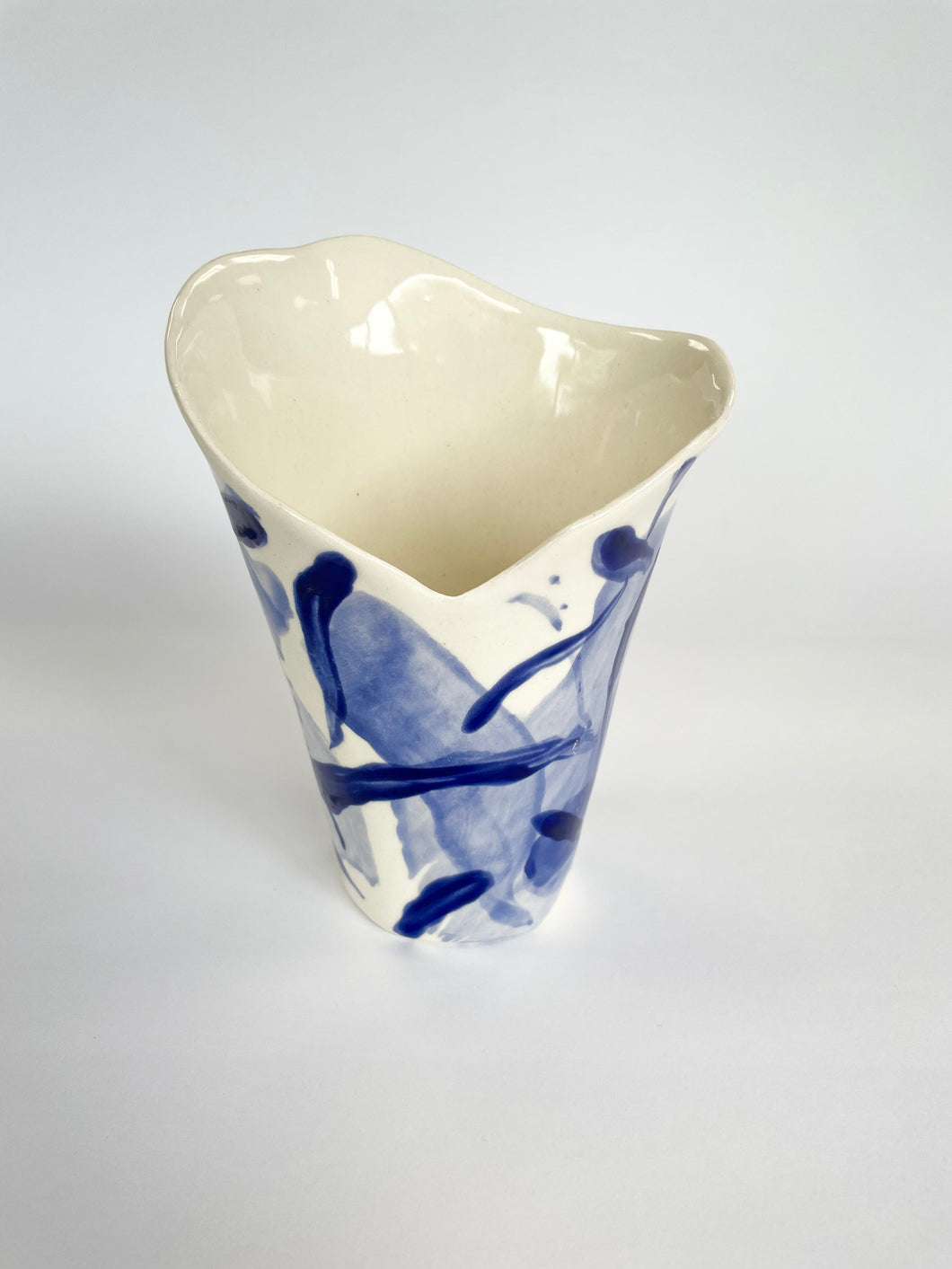 Ceramic abstract vase- cobalt blue