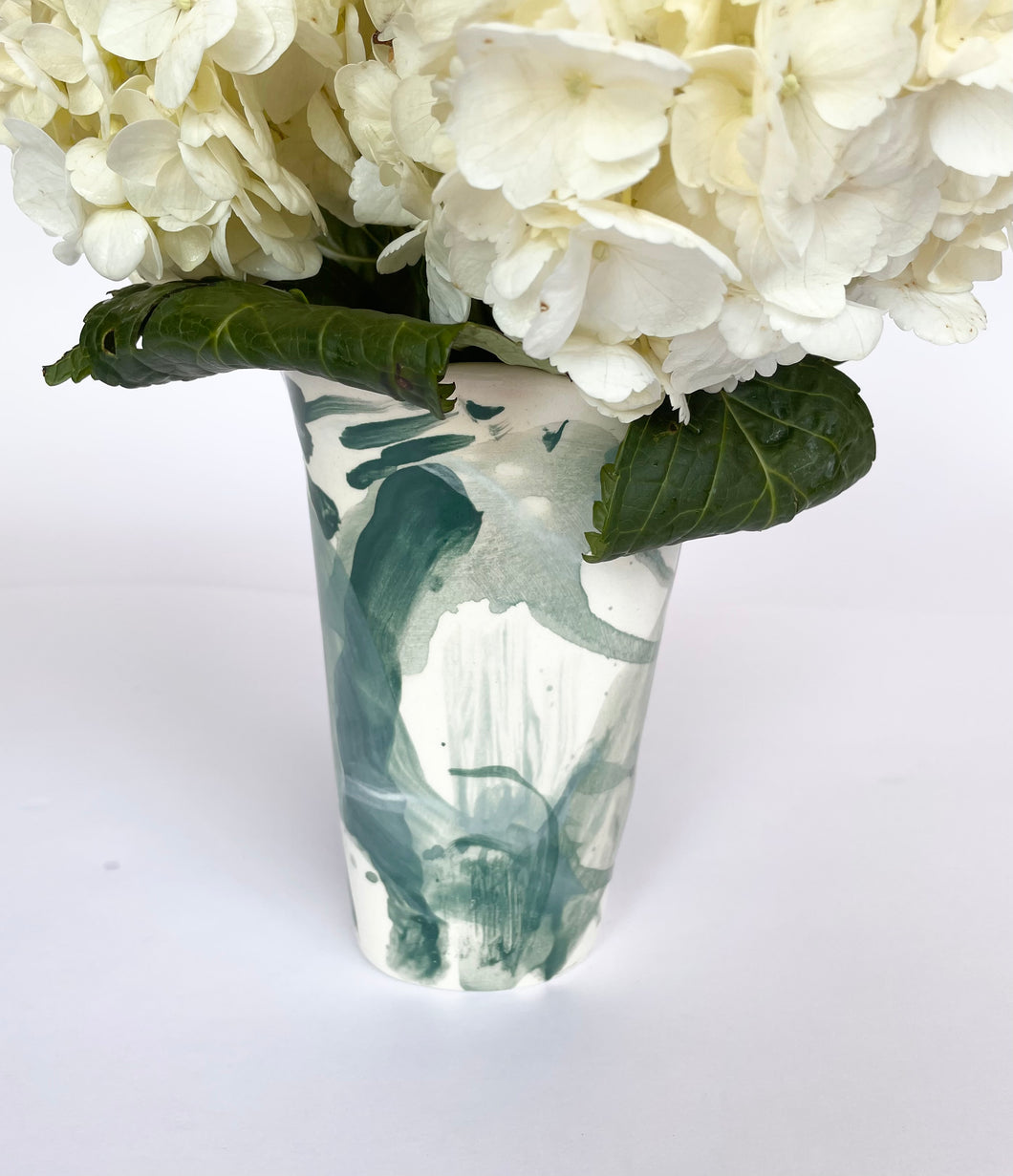 Ceramic abstract vase- blue green