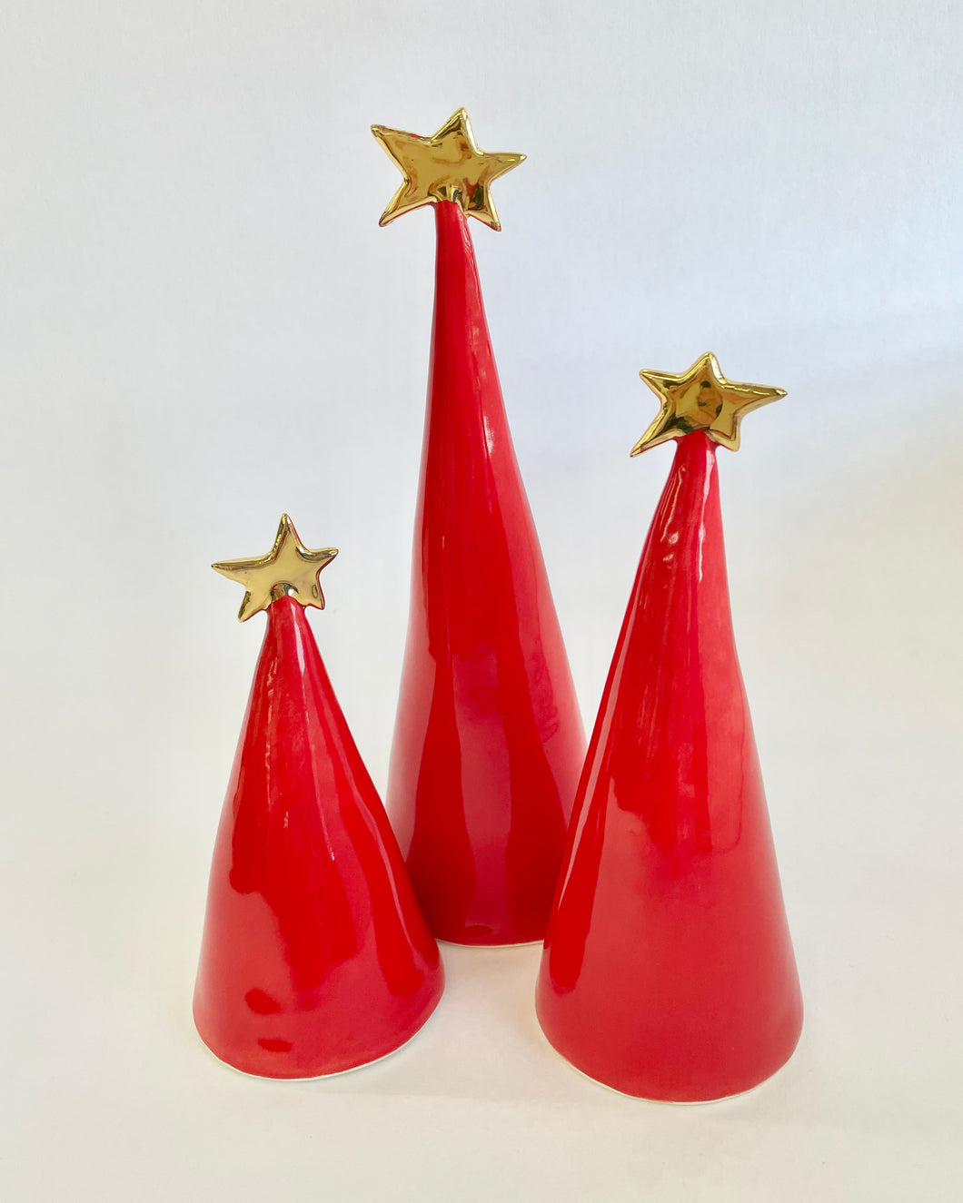 Ceramic Trees Red with 22k Gold Trios #3 (4-8.5 inches)
