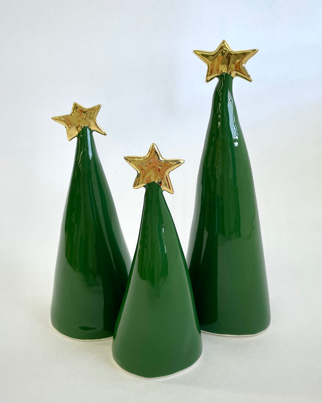 Ceramic Tree Dark Green + 22k Gold trio #2 (4-6 inches)