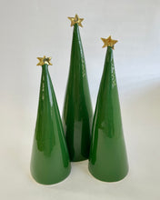 Load image into Gallery viewer, Ceramic Tree Dark Green and 22k Gold #4 Trio (7.5-10 inches)
