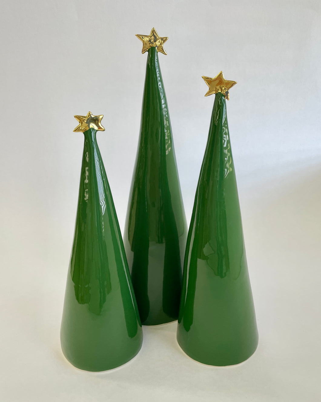 Ceramic Tree Dark Green and 22k Gold #4 Trio (7.5-10 inches)