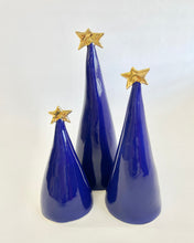 Load image into Gallery viewer, Ceramic Trees Blue with 22k Gold Trios #3 (4-8.5 inches)

