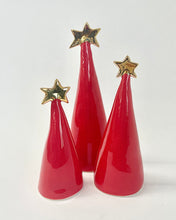 Load image into Gallery viewer, Ceramic Trees Trio Red with 22k Gold #2 (4.5-6.5 inches)
