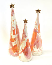 Load image into Gallery viewer, Ceramic Tree trio Pink &amp; Orange Brushstrokes and 22k Gold #4 (7.5-10 inches)
