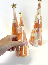 Load and play video in Gallery viewer, Ceramic Tree trio Pink &amp; Orange Brushstrokes and 22k Gold #4 (7.5-10 inches)
